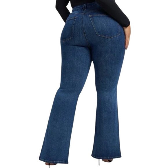 Good American Good Legs Flare Jeans High Rise Medium Wash BLUE004 Size: 10/30 - Picture 2 of 8